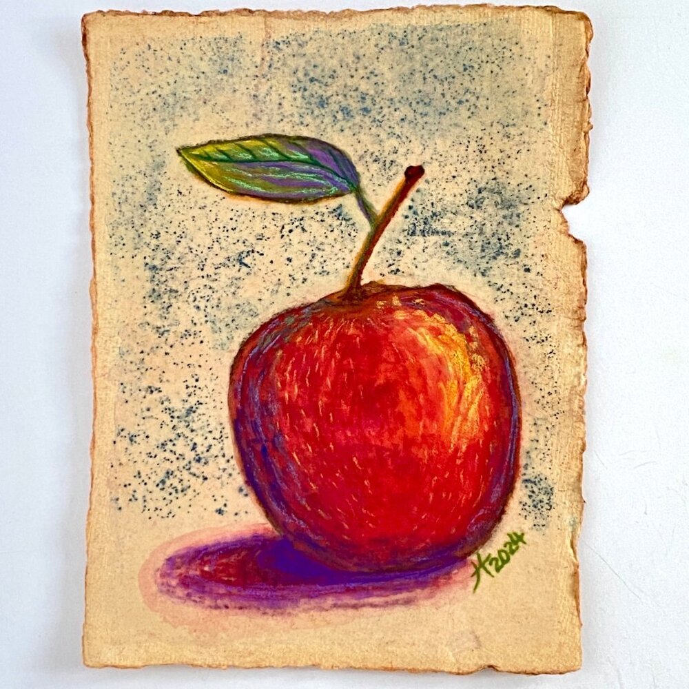 Crisp Original Apple Art Handmade Pastel Painting by Tristina Dietz Elmes 8x10 M
